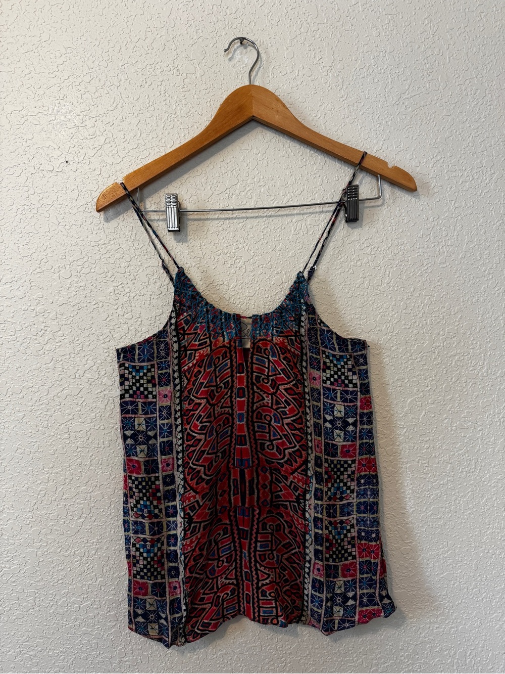 Rory Beca Silk Multicolor Printed Spaghetti Strap Tank Top - Red, Blue, Black